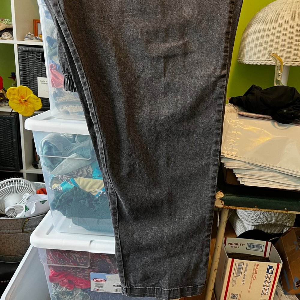 Woman Within Straight Leg Fineline Women's Black/Indigo Jeans 34T